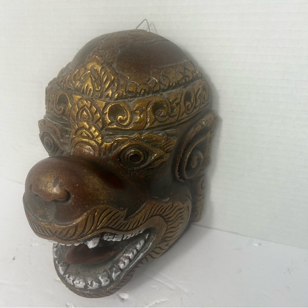 Vintage Handcarved Wooden Sculpture Hanunan Hindu Diety Decorative Wall Mask